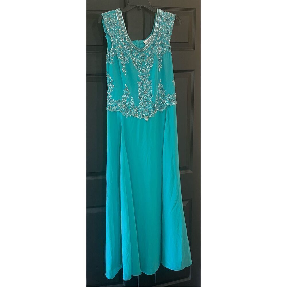 J Kara Women's Cap Sleeve Long Beaded Dress - Picture 3 of 8